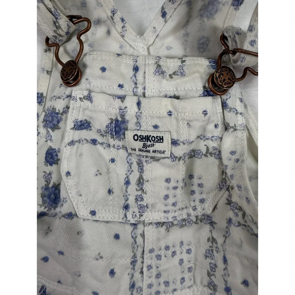OshKosh B'gosh Floral Patchwork Overalls 6M White Blue Vestbak Baby Girl